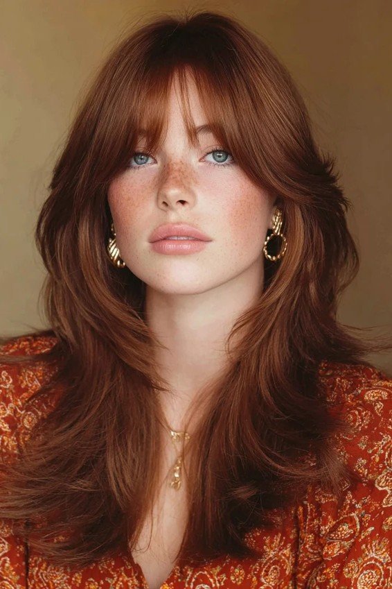 Copper Layered Cut with Curtain Bangs
