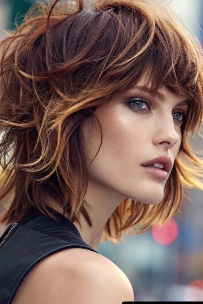 Copper Shag Haircut with Layered Waves