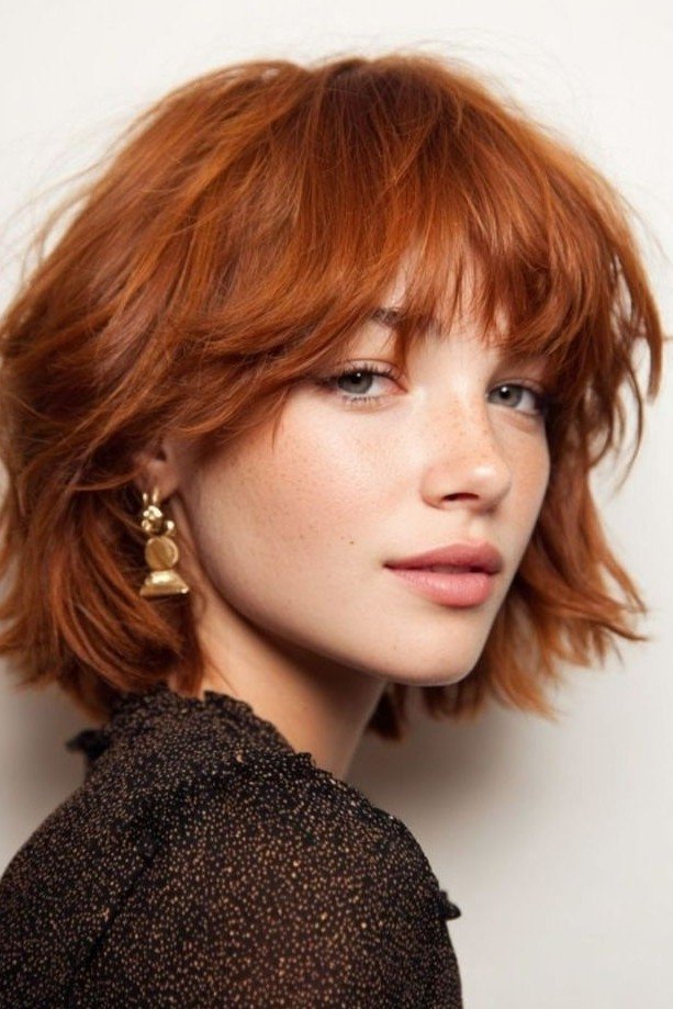 Copper Shaggy Bob with Soft Waves