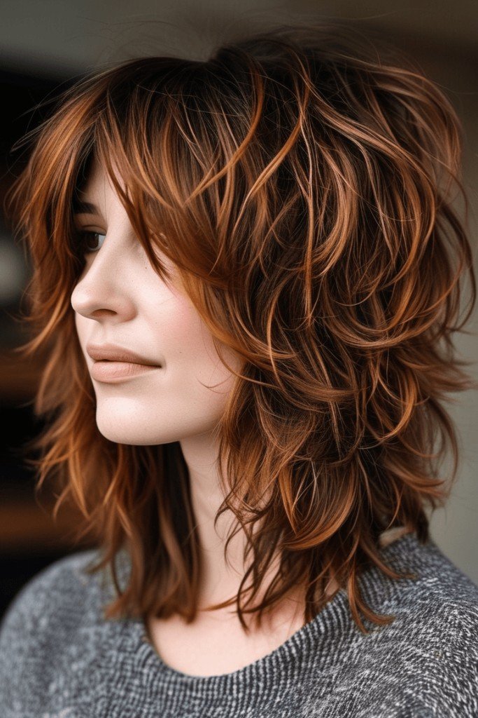 Copper Shaggy Bob with Textured Layers