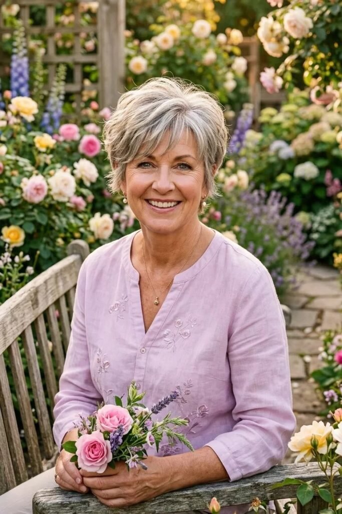 Cropped Silver Layered Bob with Side-Swept Bangs