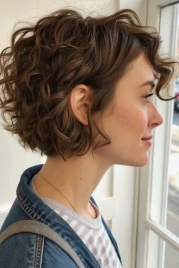 Curly Layered Bob with Side Part