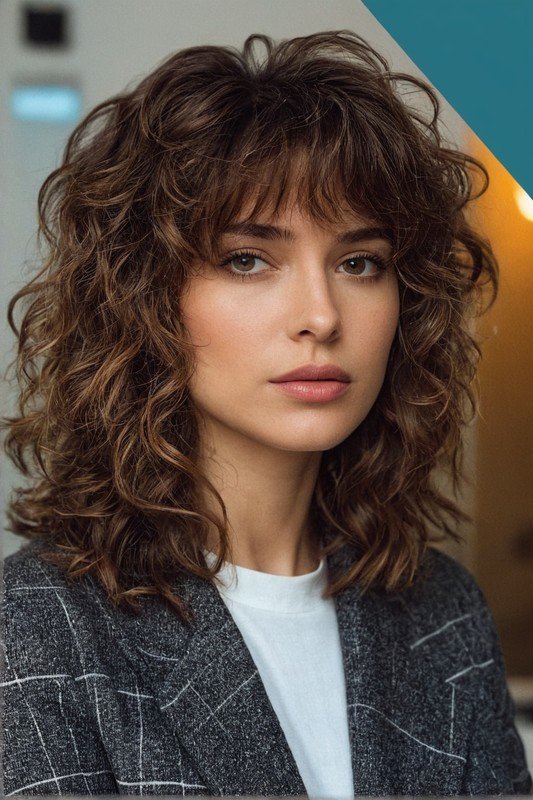 Curly Shag Haircut with Bangs