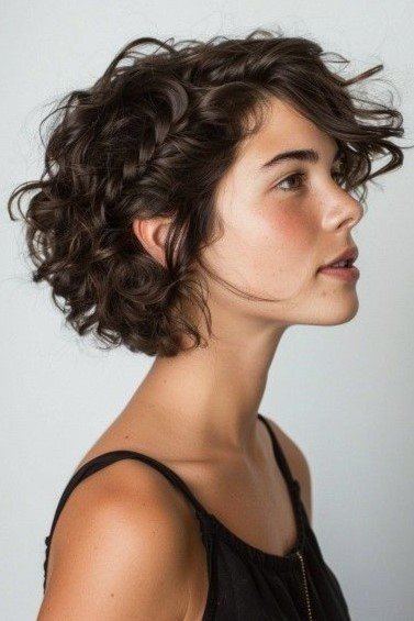 Curly Textured Crop with Dark Brown Tones