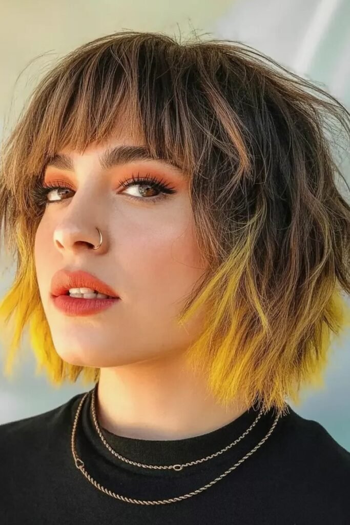 Dark Bob with Bright Yellow Dip-Dyed Ends