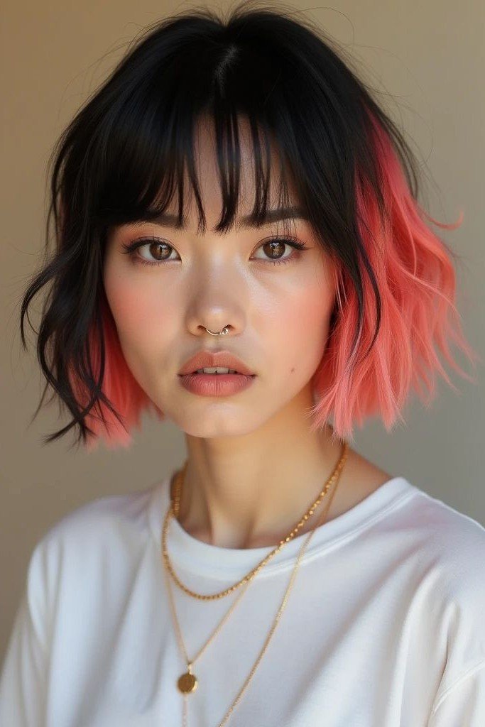 Dark Bob with Vibrant Pink Underslayer and Bangs