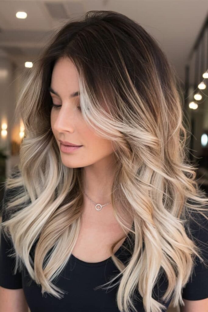 Dark Brown Hair with Bright Blonde Face-Framing Money Pieces