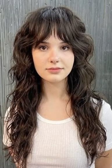 Dark Brown Wavy Shag with Soft Micro Fringe