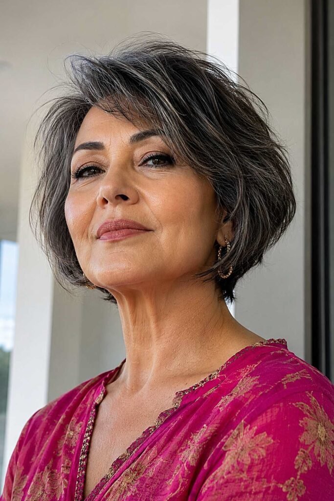 Dark Gray Layered Bob with Soft Volume