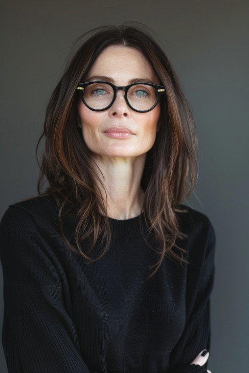 Dark Layered Hair with Glasses