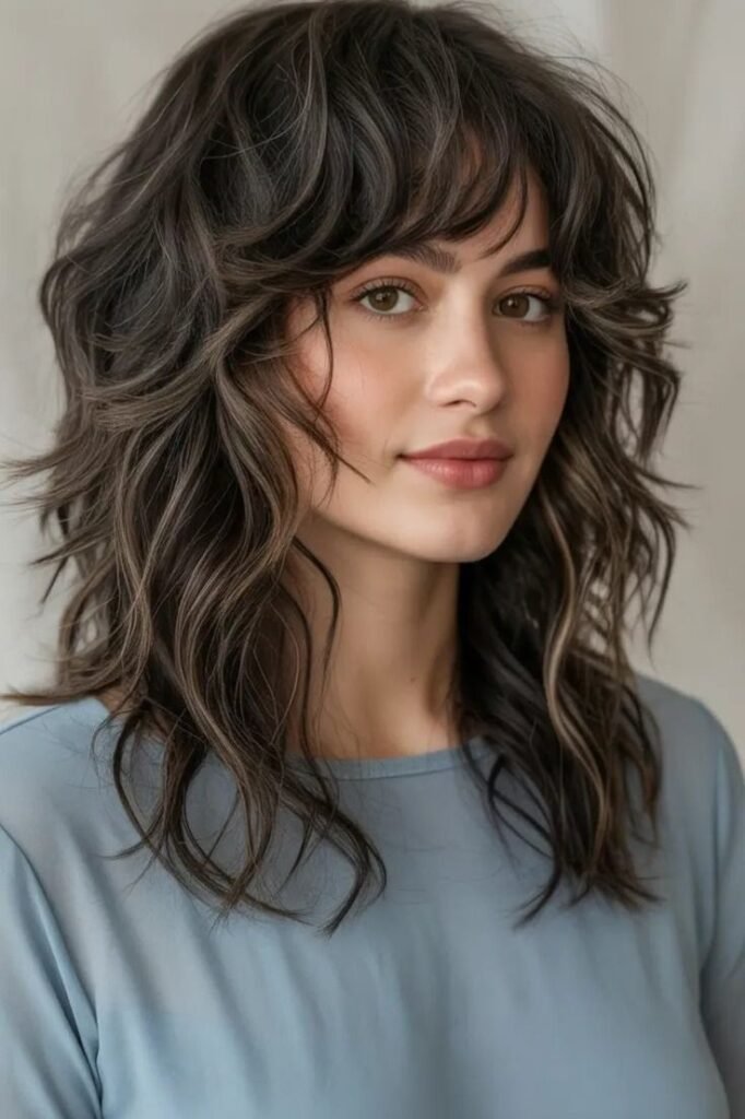 Dark Shag with Soft Waves and Face-Framing Layers