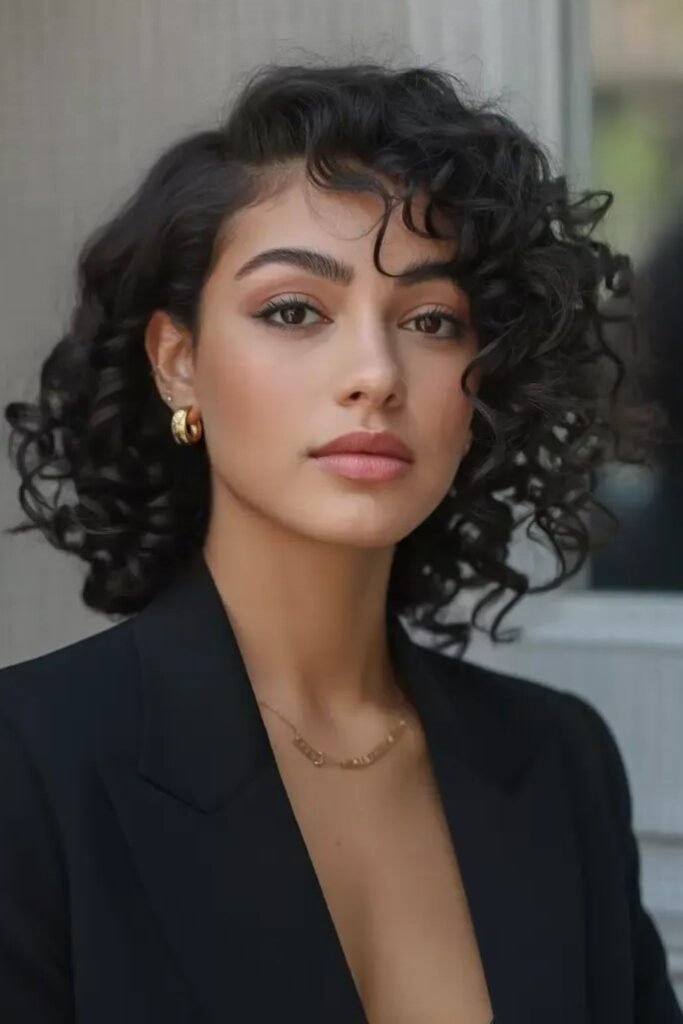 Deep Side-Parted Curly Bob