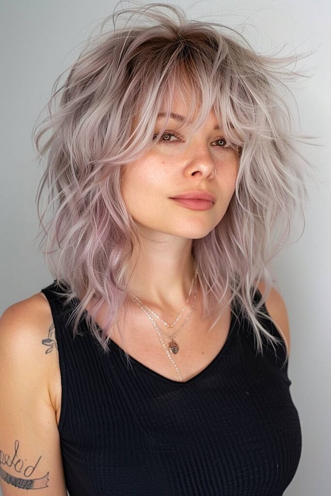 Dusty Lavender Shaggy Bob with Bangs