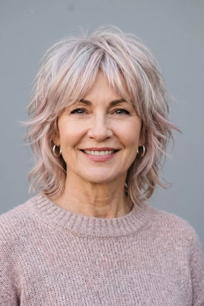 Dusty Rose Shaggy Bob with Soft Layered Texture