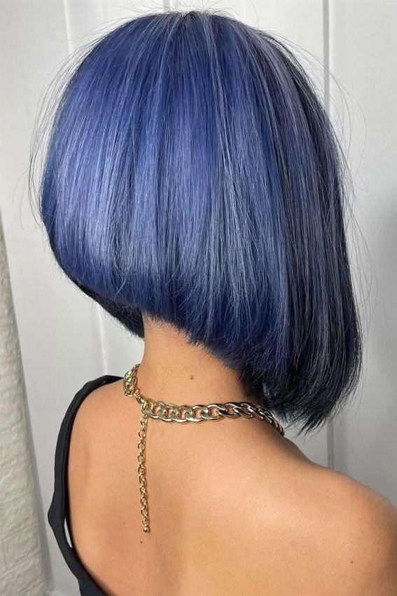 Electric Blue Inverted Bob with Stacked Nape