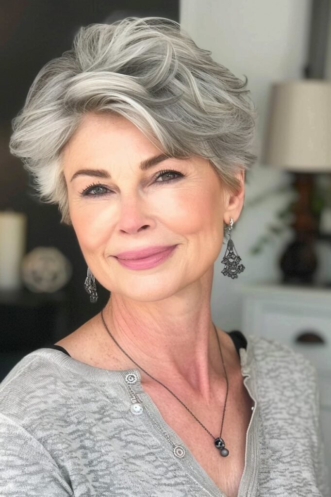 Elegant Voluminous Pixie Cut with Soft Sweep