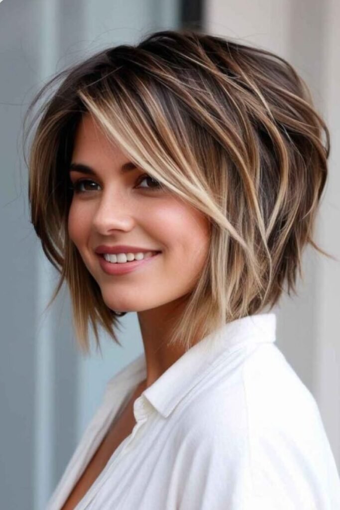 Face-Framing Layered Bob with Bright Blonde Highlights