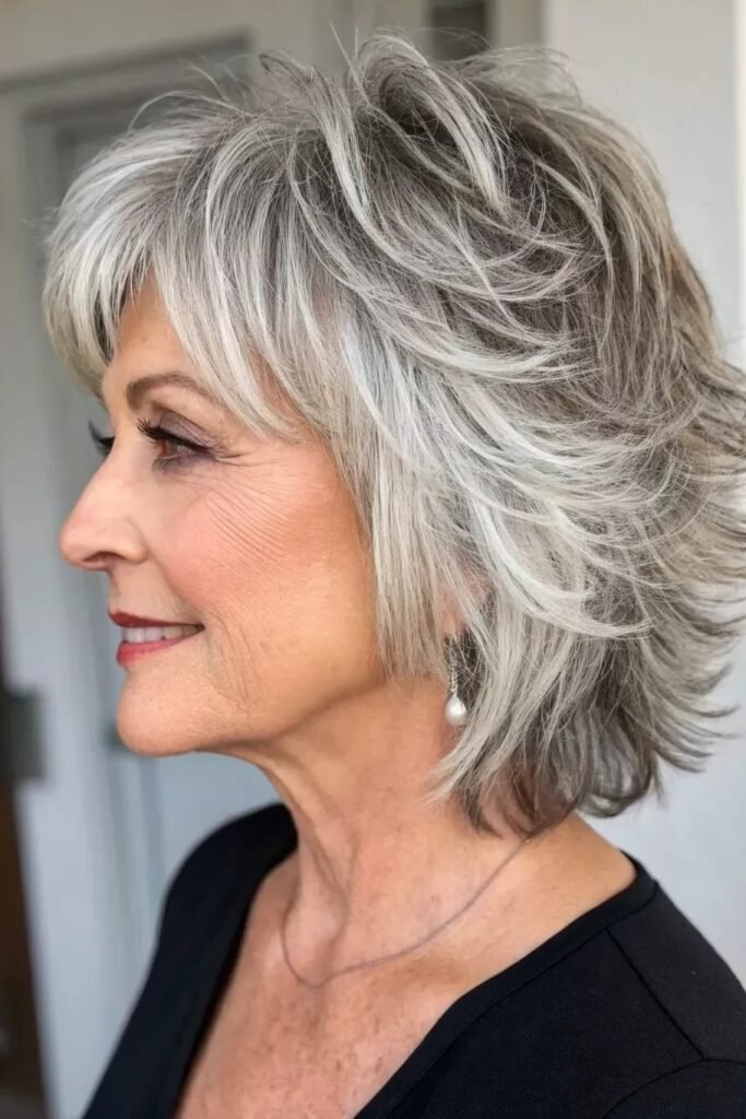 Feathered Layered Shag Bob with Side-Swept Bangs