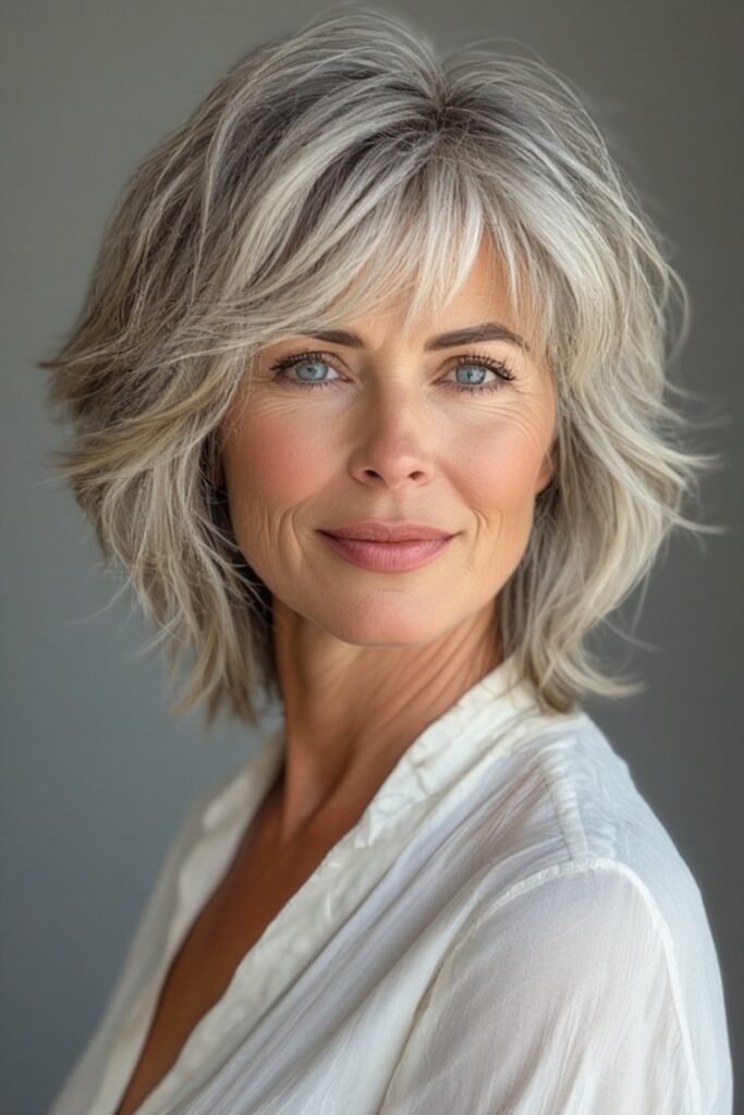 Feathered Shag Bob with Side-Swept Fringe
