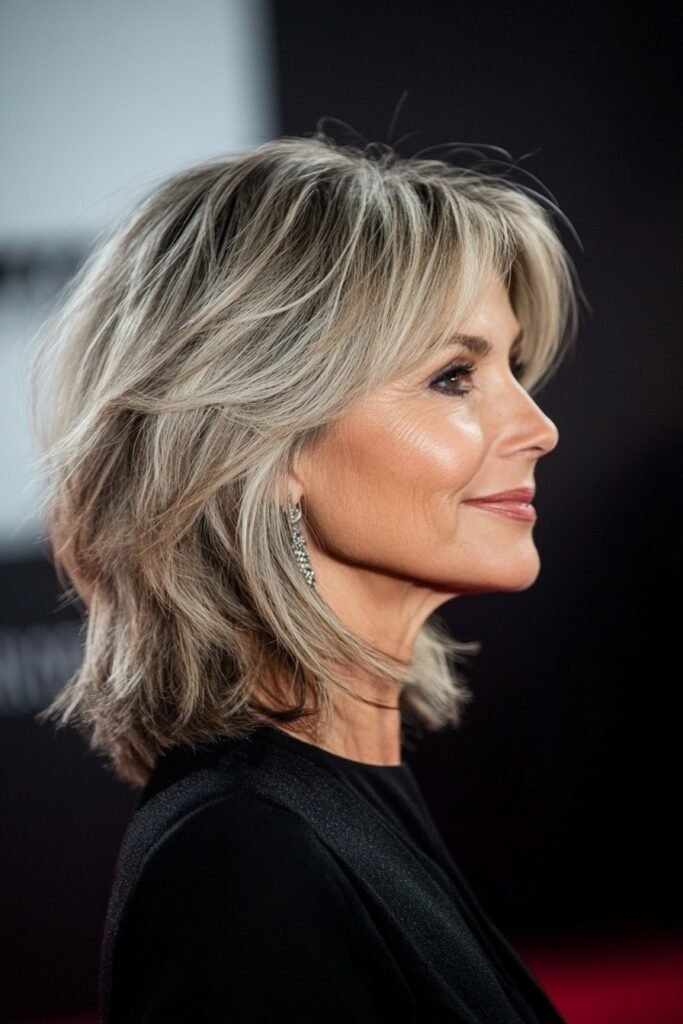 Feathered Shoulder-Length Shag with Bangs