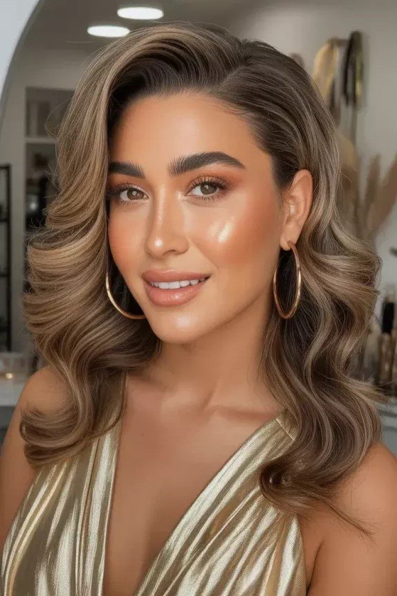 Glamorous Hollywood Waves with Side Part