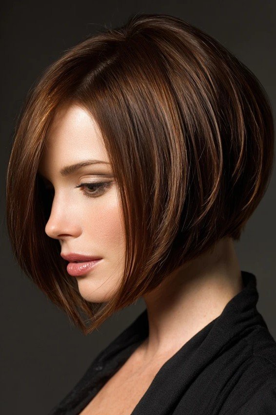 Glossy Layered Bob with Subtle Warm Highlights