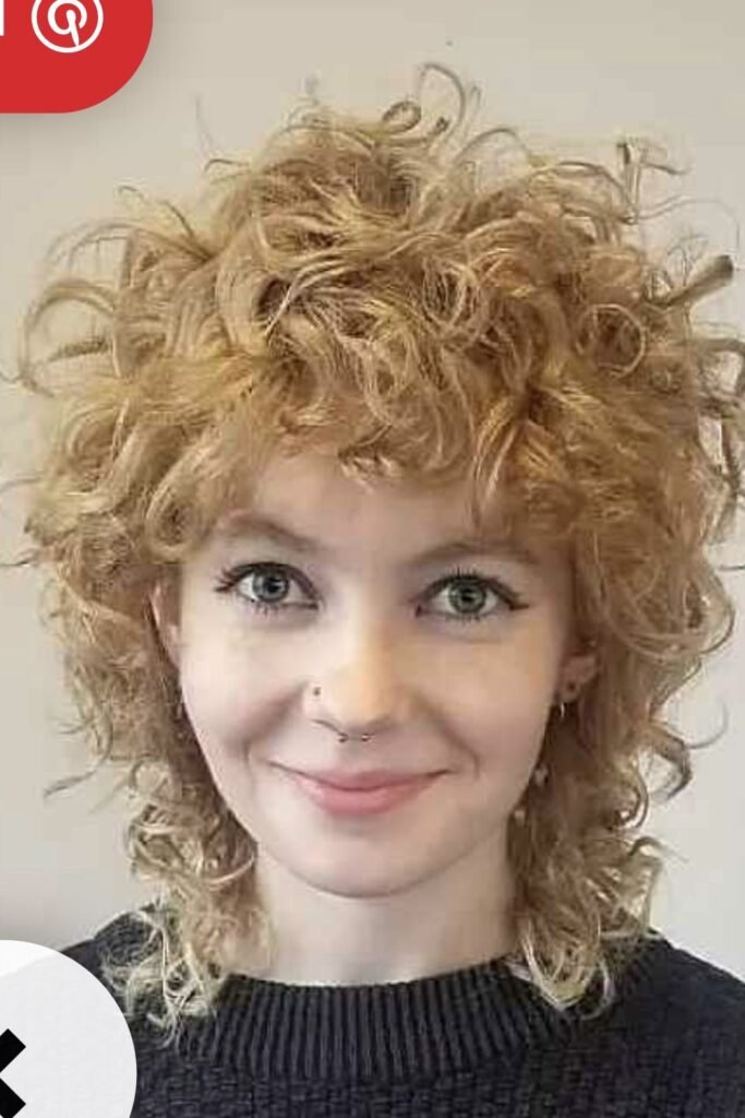 Golden Blonde Curly Shag with Soft Layers