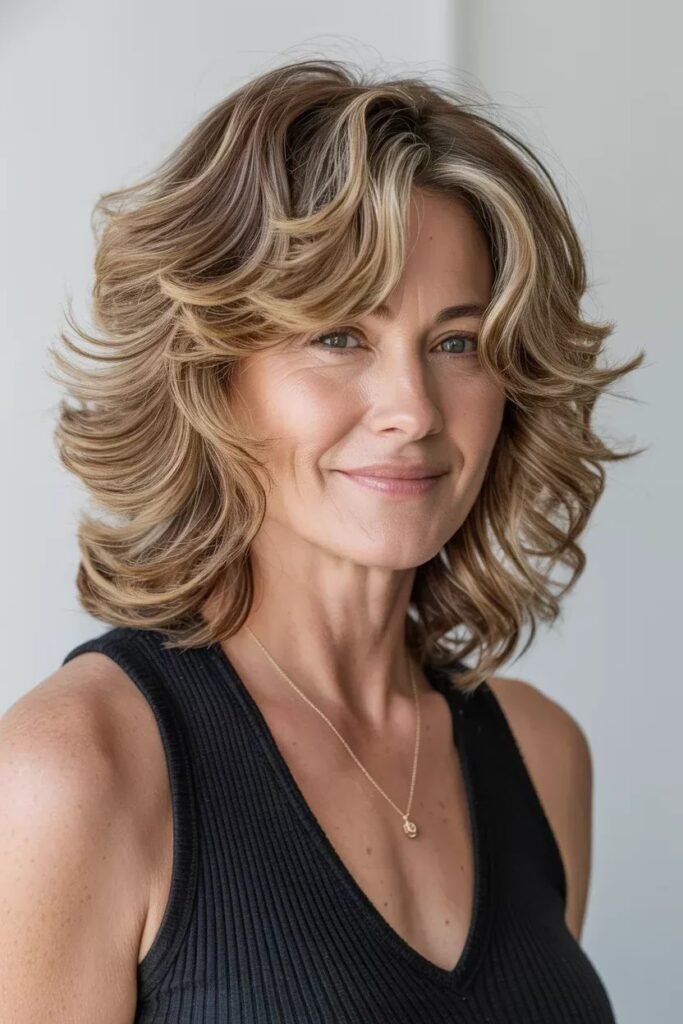 Golden-Brown Layered Shag with Bouncy Volume and Highlights