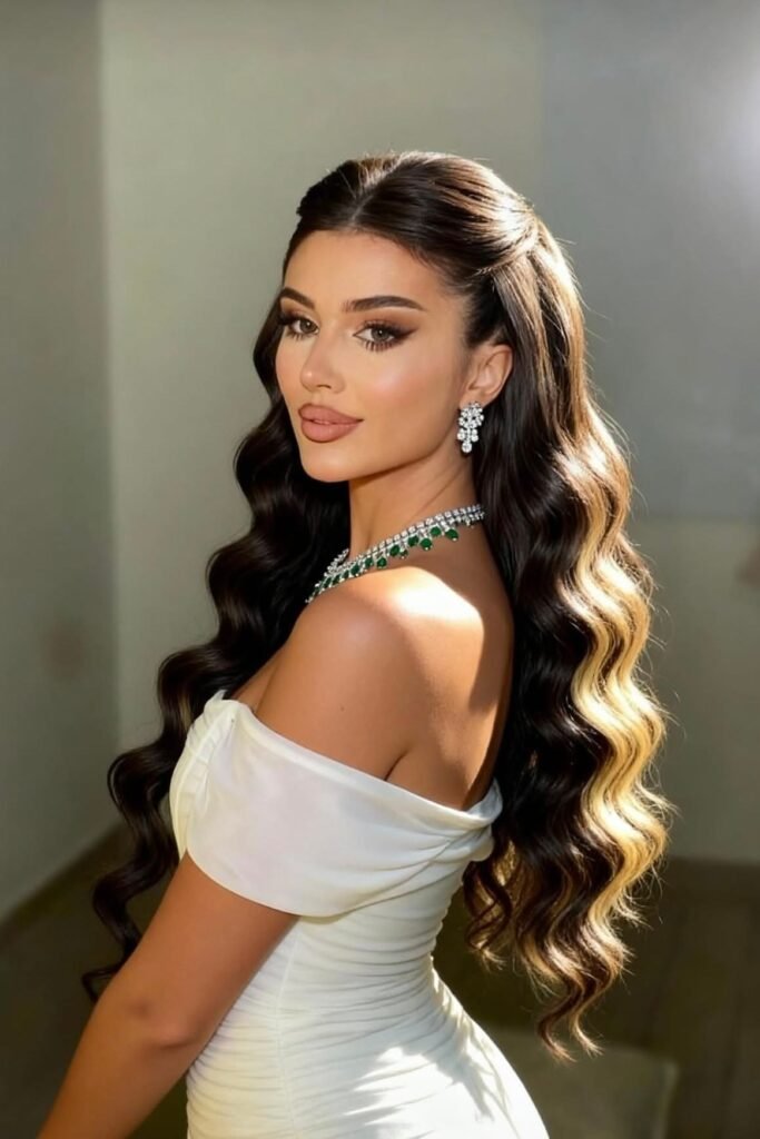 Half-Up Half-Down Voluminous Hollywood Waves