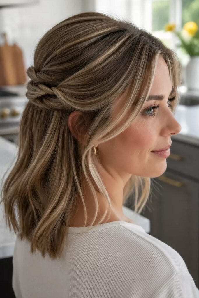 Half-Up Twist with Face-Framing Blonde Highlights