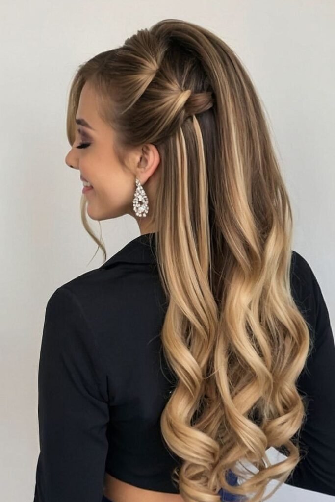 Half-Up Twist with Long Voluminous Curls