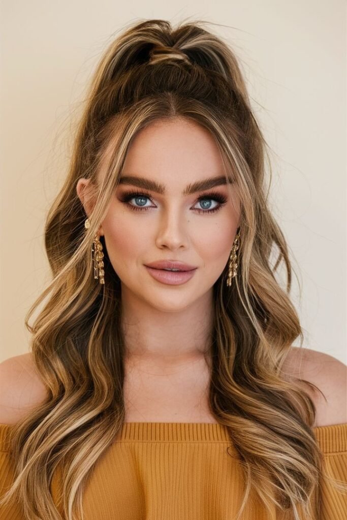 High Half-Up Ponytail with Face-Framing Highlights