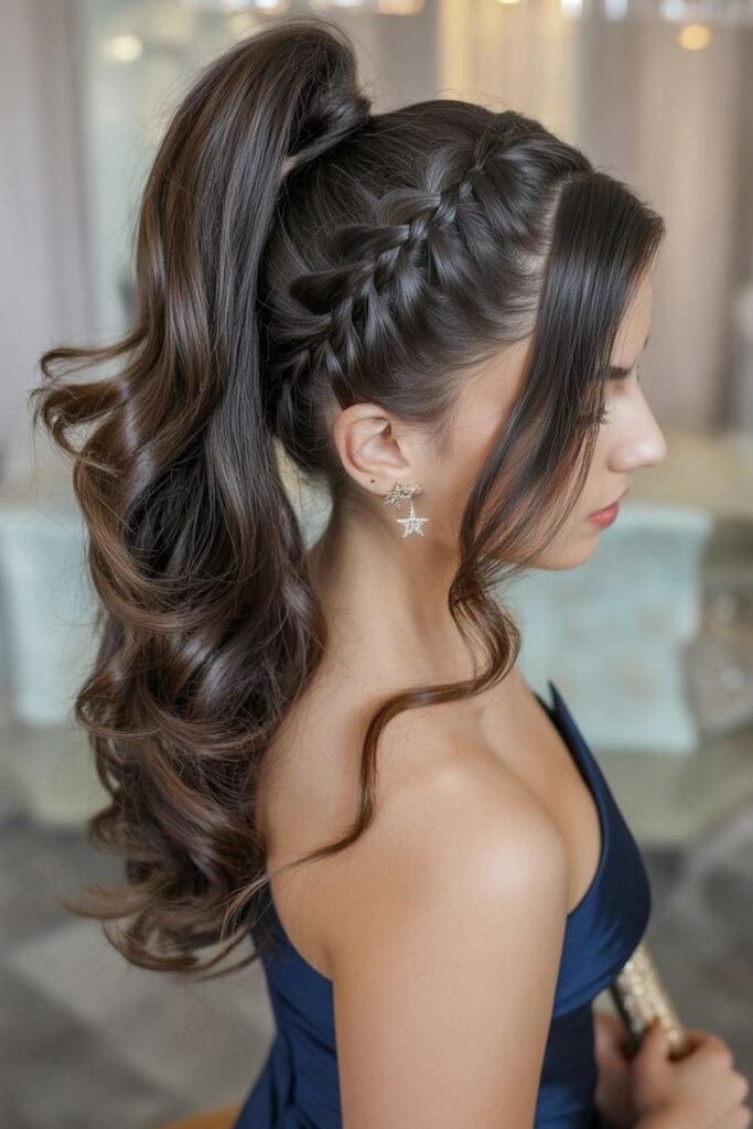 High Ponytail with Side Dutch Braid