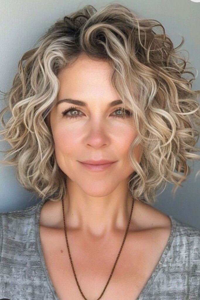 Highlighted Curly Bob with Voluminous Crown