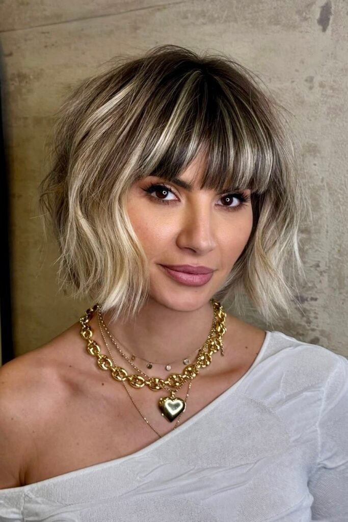 Highlighted Textured Bob with Direct Bangs