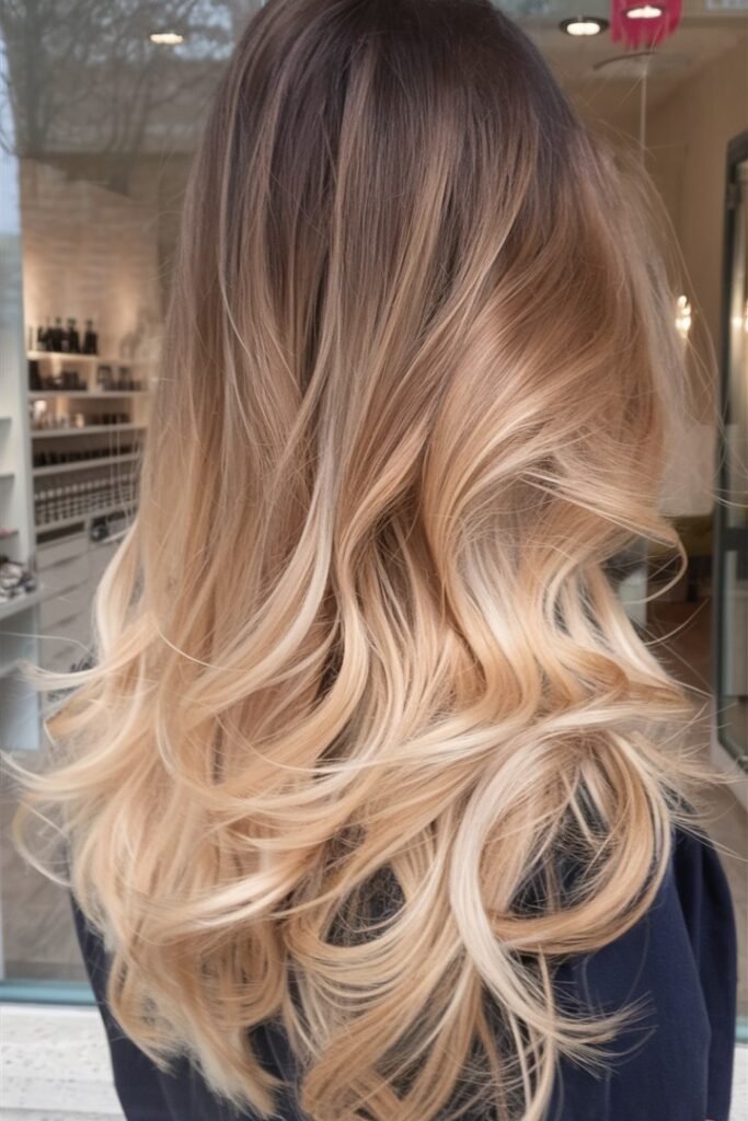 Honey Blonde Balayage with Voluminous Curls