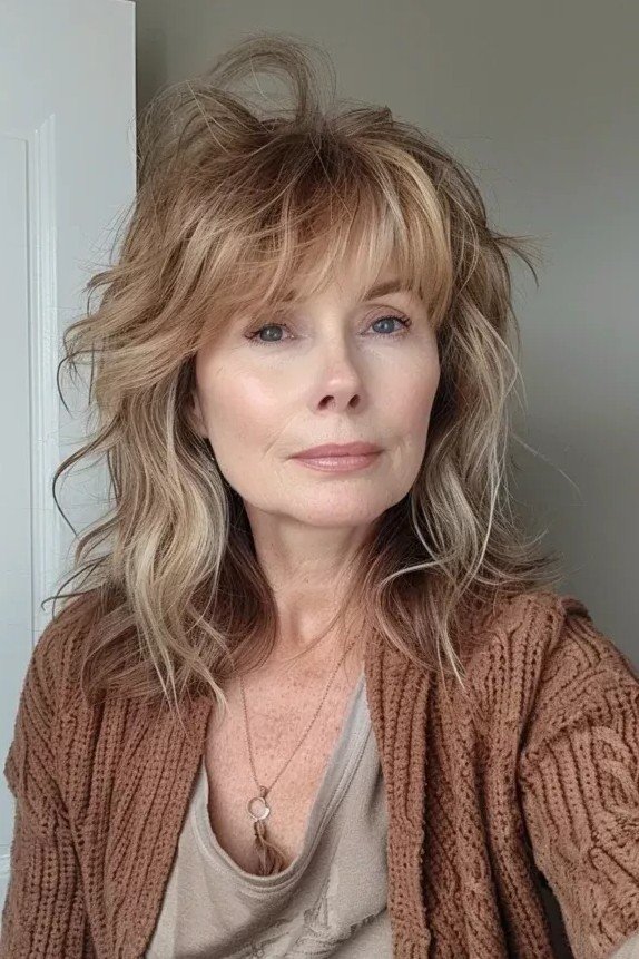 Honey Blonde Shaggy Cut with Textured Bangs