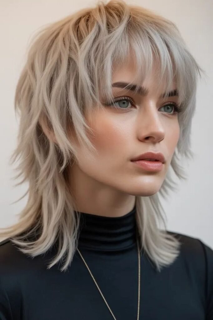 Icy Silver Wolf with Piece-Y Bangs