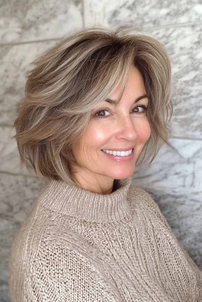 Layered Ash Blonde Bob with Face-Framing Waves