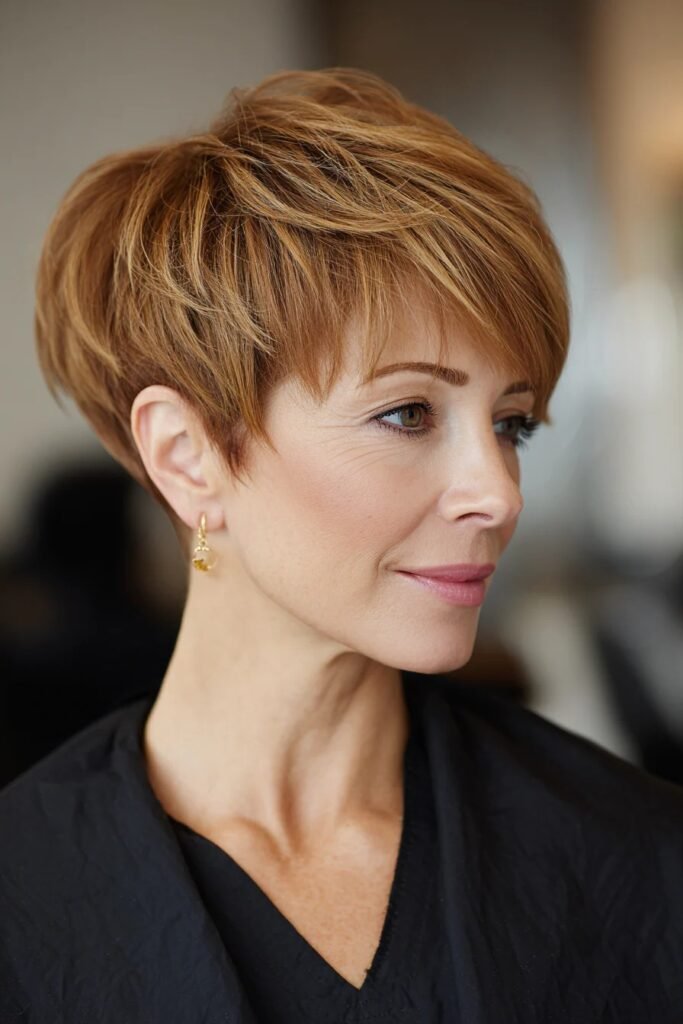 Layered Auburn Pixie Cut with Fine Texture