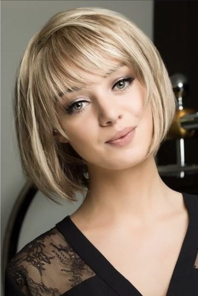 Layered Blonde Bob with Feathered Bangs