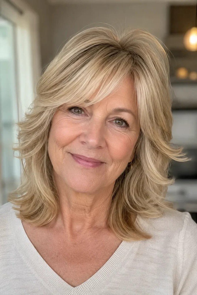 Layered Blonde Bob with Sweeping Side Bangs