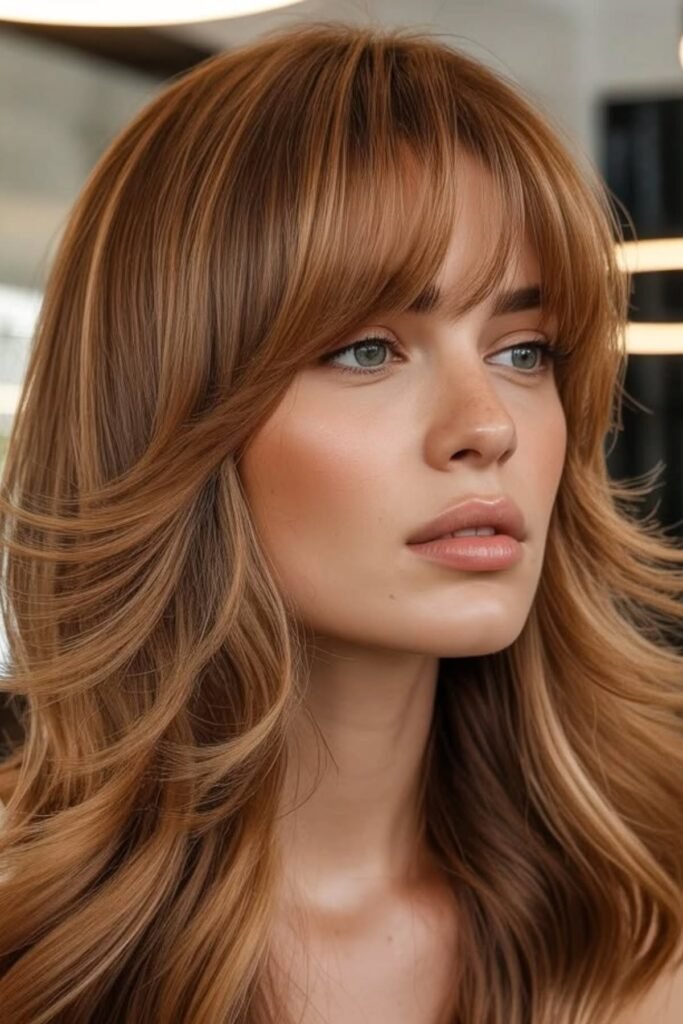Layered Blowout Hair with Curtain Bangs