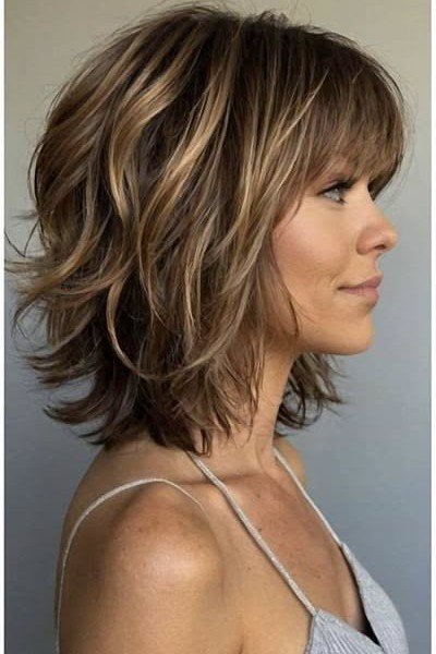 Layered Brown Choppy Shag Bob with Highlights