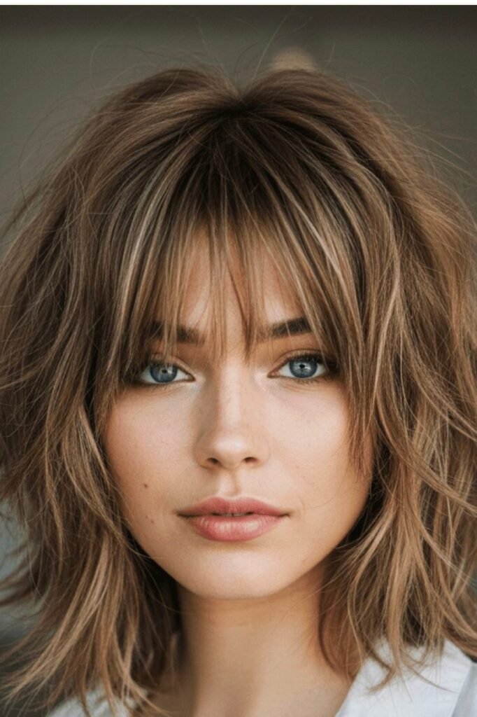 Layered Choppy Haircut with Face-Framing Bangs