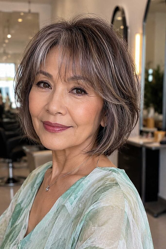Layered Grey Bob with Face-Framing Highlights