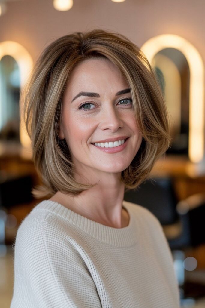 Layered Lob with Face-Framing Blowout