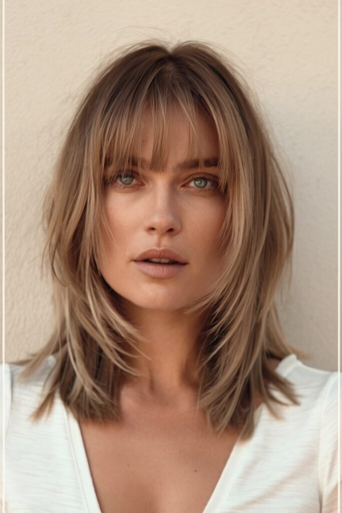 Layered Medium-Length Hair with Face-Framing Bangs