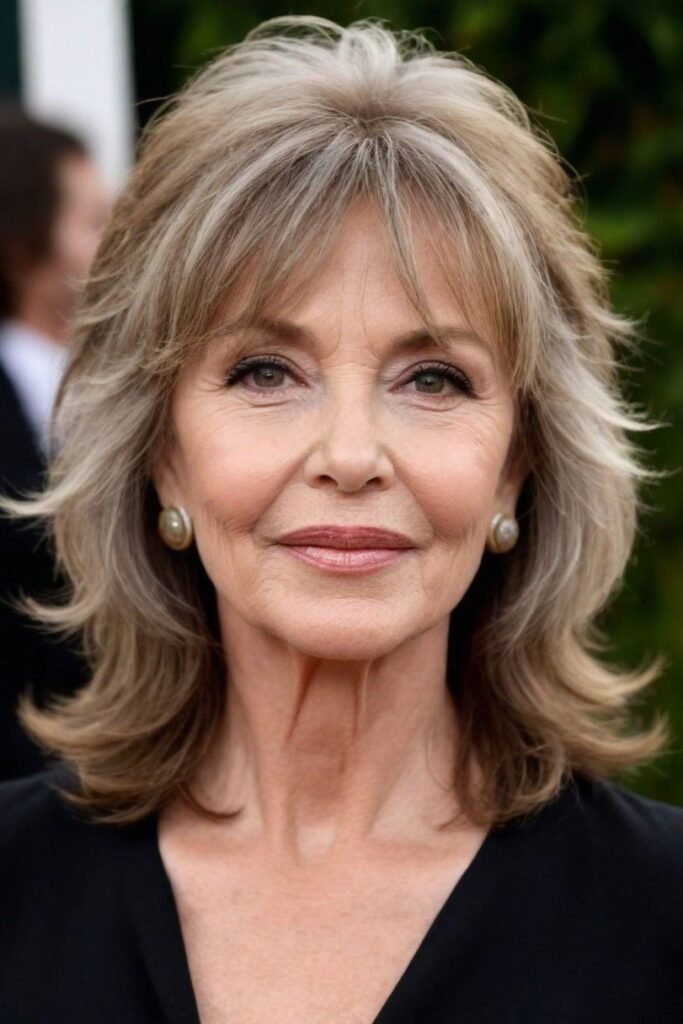 Layered Medium-Length Hairstyle with Wispy Bangs