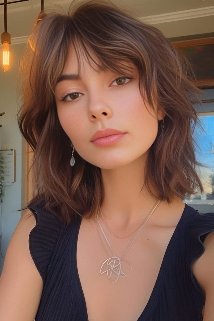 Layered Shag Bob with Curtain Bangs